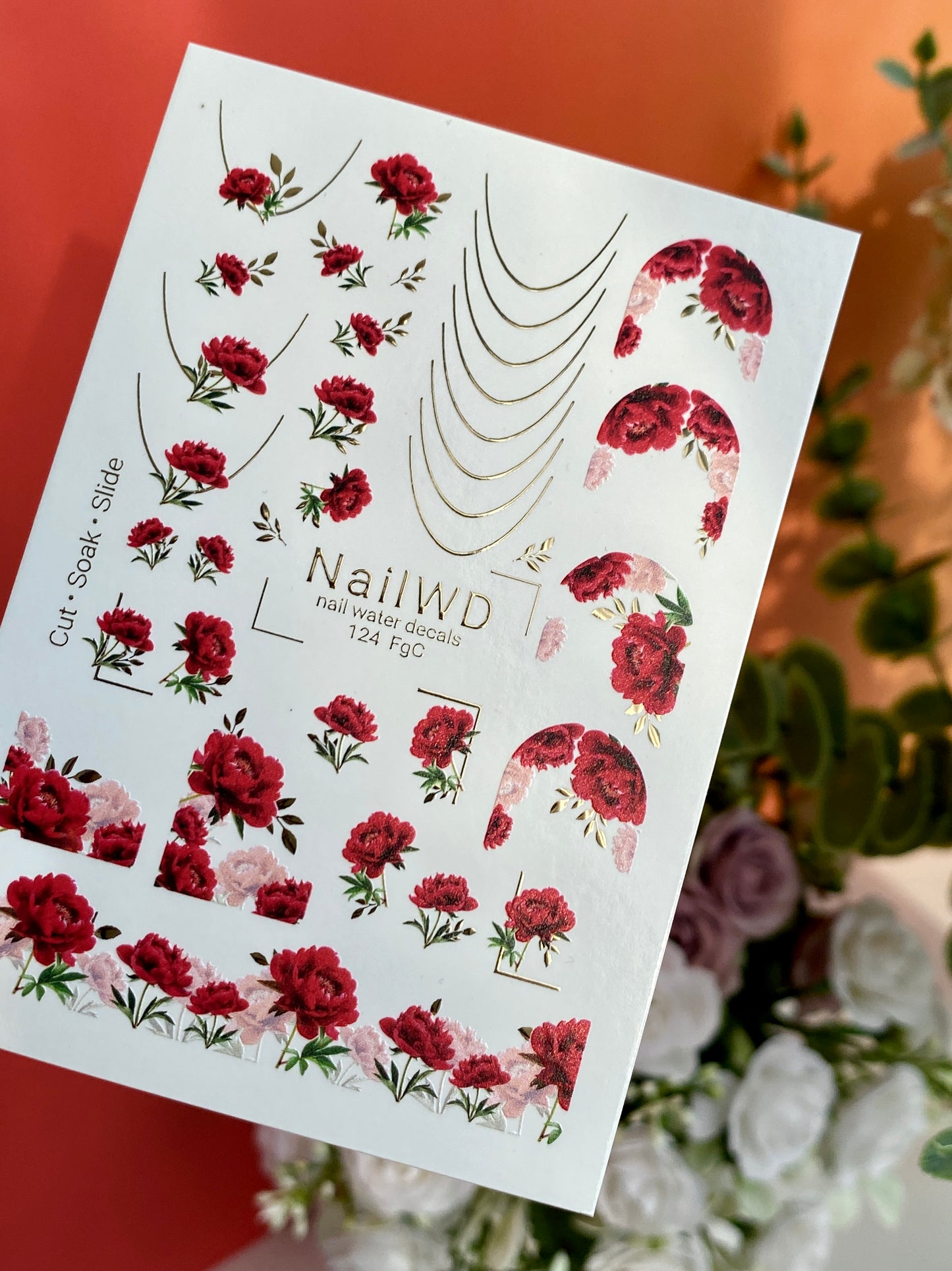 Nail Water Decal 124 NailWD | Water Slide Nail Decals Red Roses | Romantic Floral French