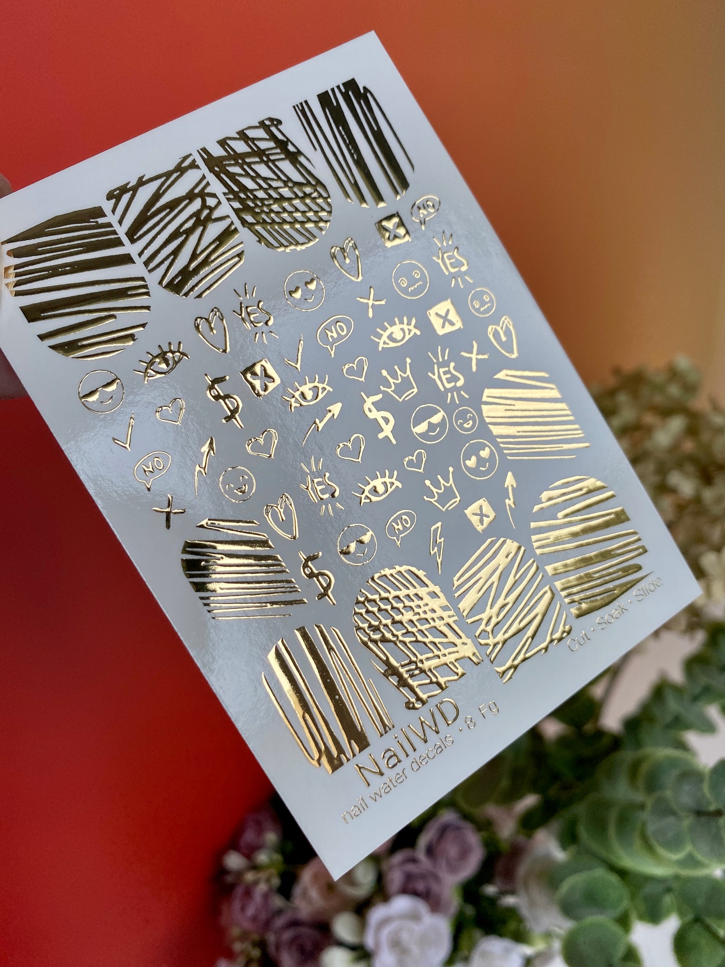 Adesivi per unghie ad acqua 8 NailWD | Adesivi per unghie a scorrimento ad acqua con simboli dorati | Arte astratta grafica per unghie