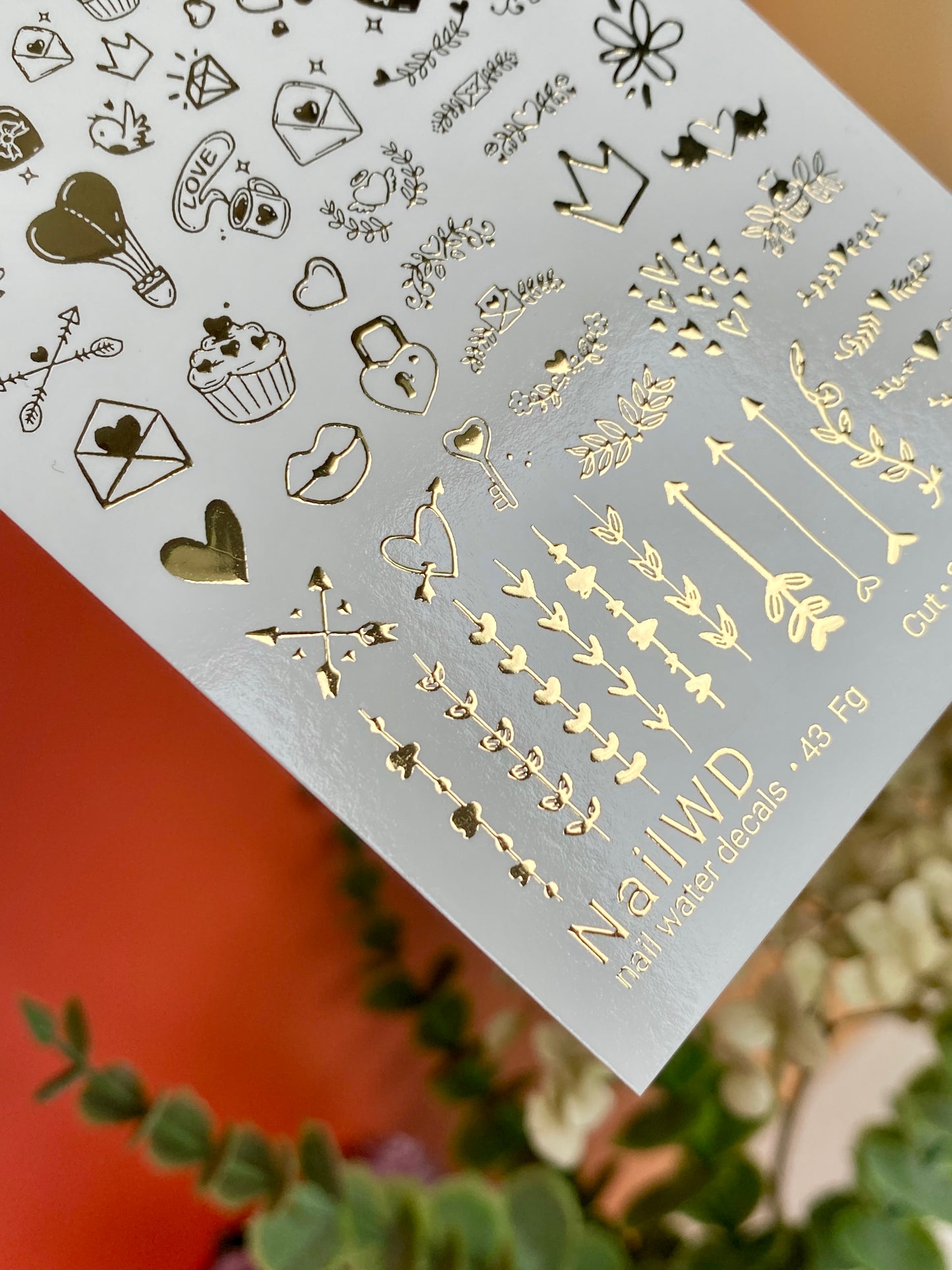 Nail Water Decal 43 NailWD | Valentine’s Day Nail Water Decals | Gold Foil Hearts & Cupid Arrows