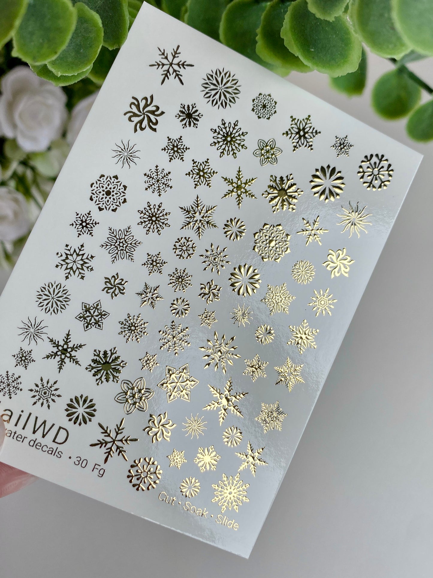 Nail Water Decal 30 NailWD | Water Slide Nail Decals Snowflakes | Gold Foil Winter Nail Art