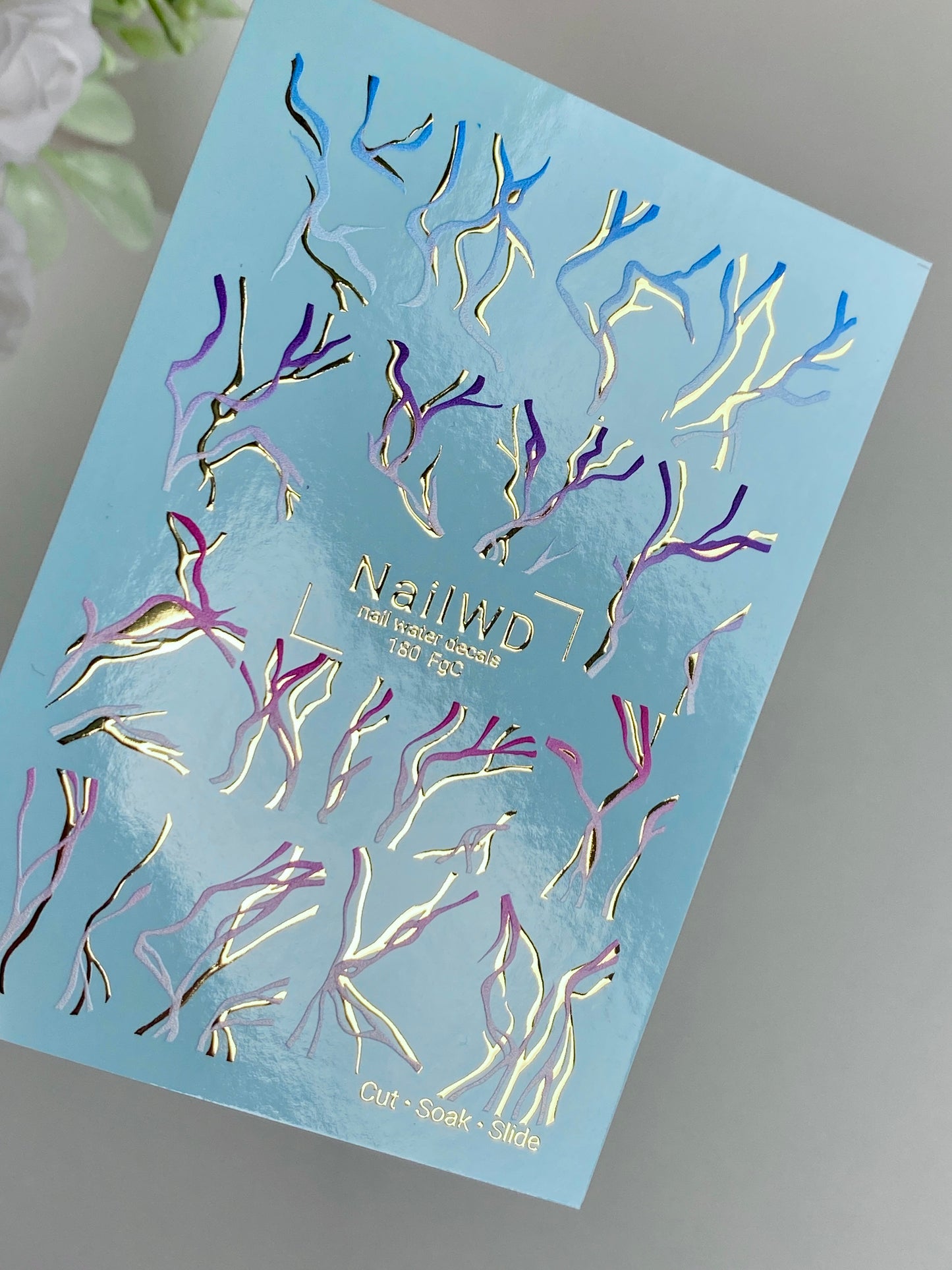 Nail Water Decal 180 Nail WD | Water Slide Nail Decals Abstract Colorful Branch Lines | Nail Water Decals Artistic Gradient Stems