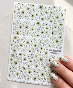 Watercolor Floral Manicure Wraps — Soft Green Flowers | mw-067
