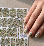 White Blossom Manicure Wraps — Sage Branch Pattern | mw-068