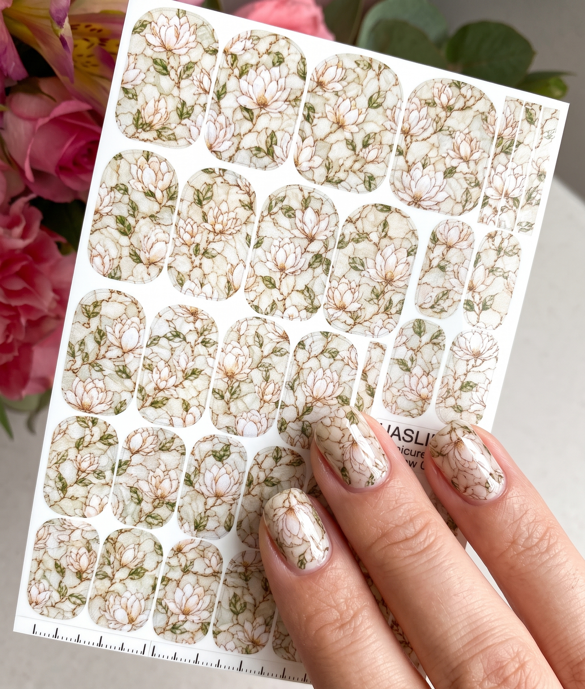 Magnolia Manicure Nail Wraps — Ivory Floral Crackle | mw-070