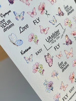 Butterfly Nail Decals — Pink Florals & Spring Quote Texts | NCg-034