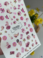 Fashion Nail Decals — Pink Floral & Glam Girl Elements | NCg-020
