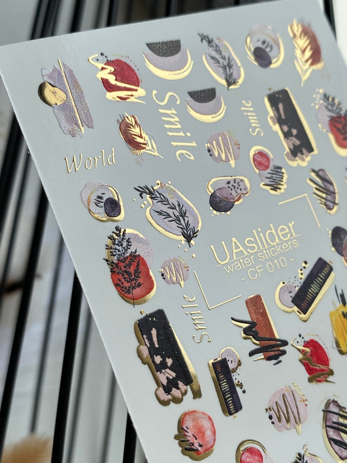 Nail Water Decal CF-010 | Abstract Water Slide Nail Decals, Minimalist Shapes with Gold Foil Accents - UASLIDER