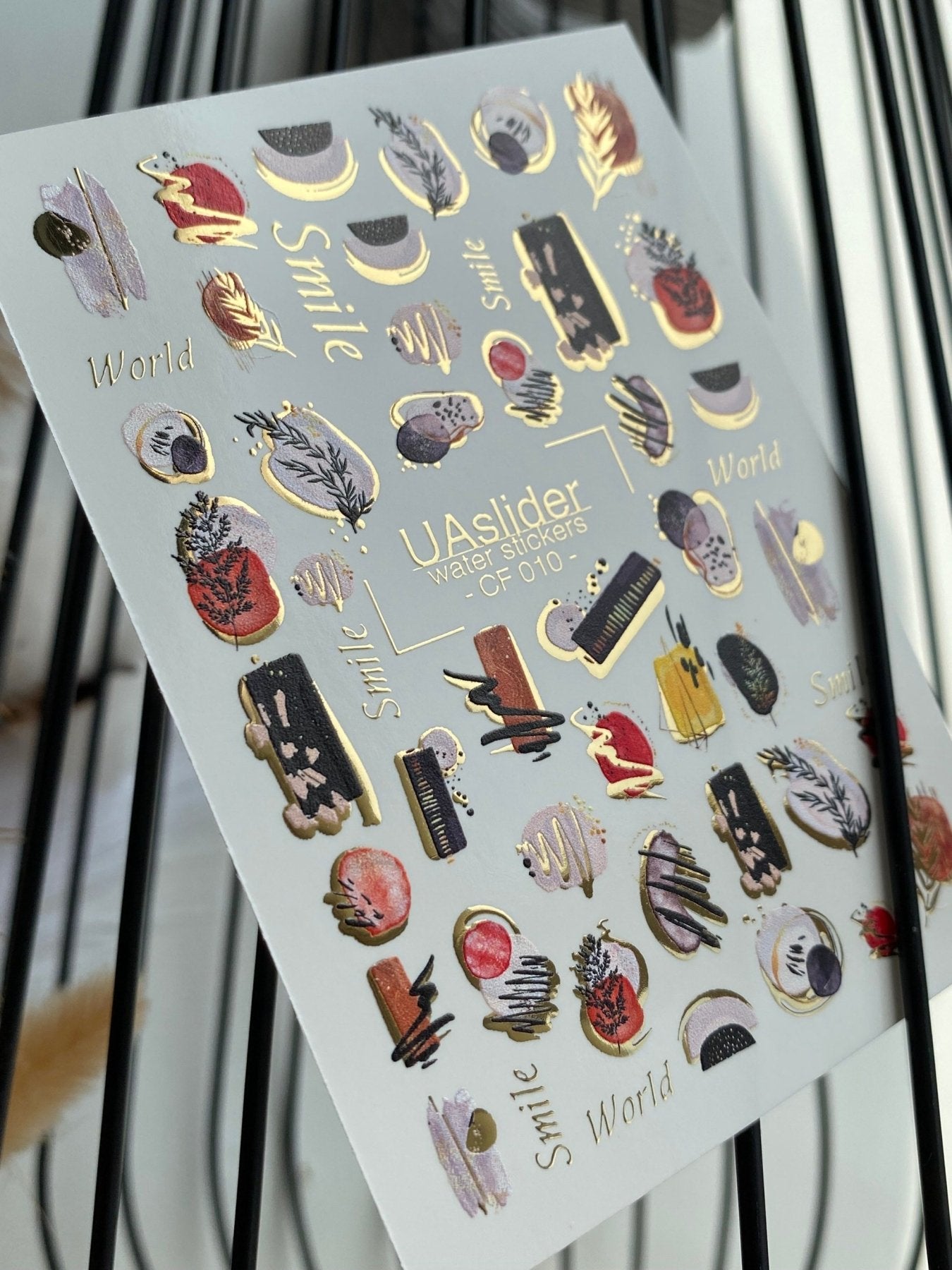 Nail Water Decal CF-010 | Abstract Water Slide Nail Decals, Minimalist Shapes with Gold Foil Accents - UASLIDER