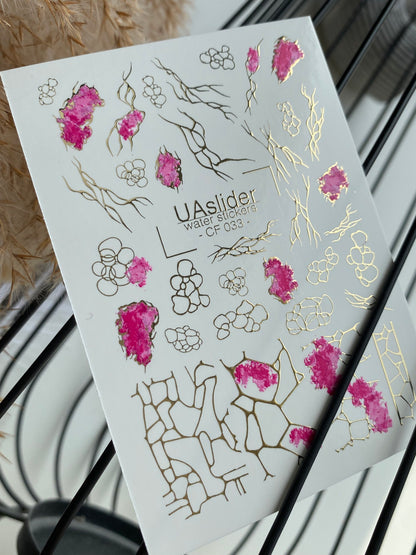 Nail Water Decal CF-033 | Abstract Water Slide Nail Decals | Pink and Gold Geometric Design