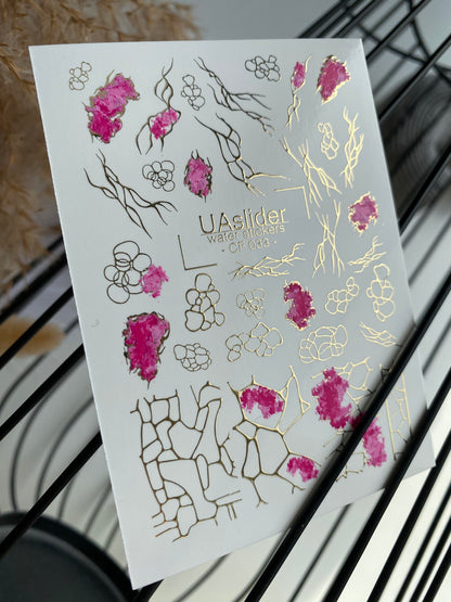 Nail Water Decal CF-033 | Abstract Water Slide Nail Decals | Pink and Gold Geometric Design