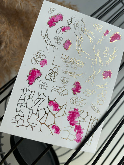 Nail Water Decal CF-033 | Abstract Water Slide Nail Decals | Pink and Gold Geometric Design