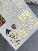 Nail Water Decal CF-038 | Animal Print Water Slide Nail Decals | Leopard, Tiger & Wild Patterns with Gold Foil - UASLIDER