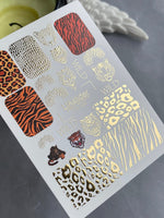 Nail Water Decal CF-038 | Animal Print Water Slide Nail Decals | Leopard, Tiger & Wild Patterns with Gold Foil - UASLIDER