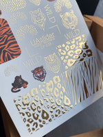 Nail Water Decal CF-038 | Animal Print Water Slide Nail Decals | Leopard, Tiger & Wild Patterns with Gold Foil - UASLIDER