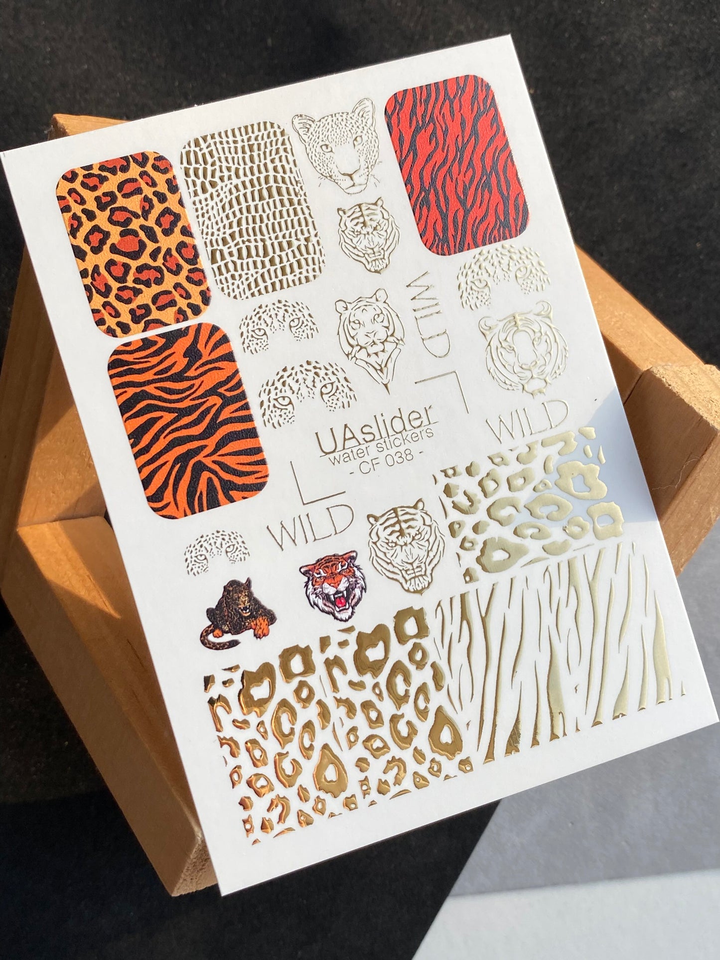 Nail Water Decal CF-038 | Animal Print Water Slide Nail Decals | Leopard, Tiger & Wild Patterns with Gold Foil