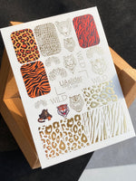 Nail Water Decal CF-038 | Animal Print Water Slide Nail Decals | Leopard, Tiger & Wild Patterns with Gold Foil - UASLIDER