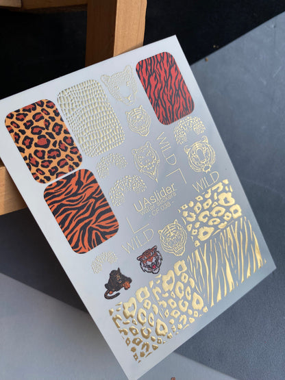 Nail Water Decal CF-038 | Animal Print Water Slide Nail Decals | Leopard, Tiger & Wild Patterns with Gold Foil