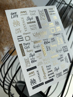 Nail Water Decal CF-046 | Fashion Quote Nail Water Decals | Gold & Black Lettering, Typography - UASLIDER