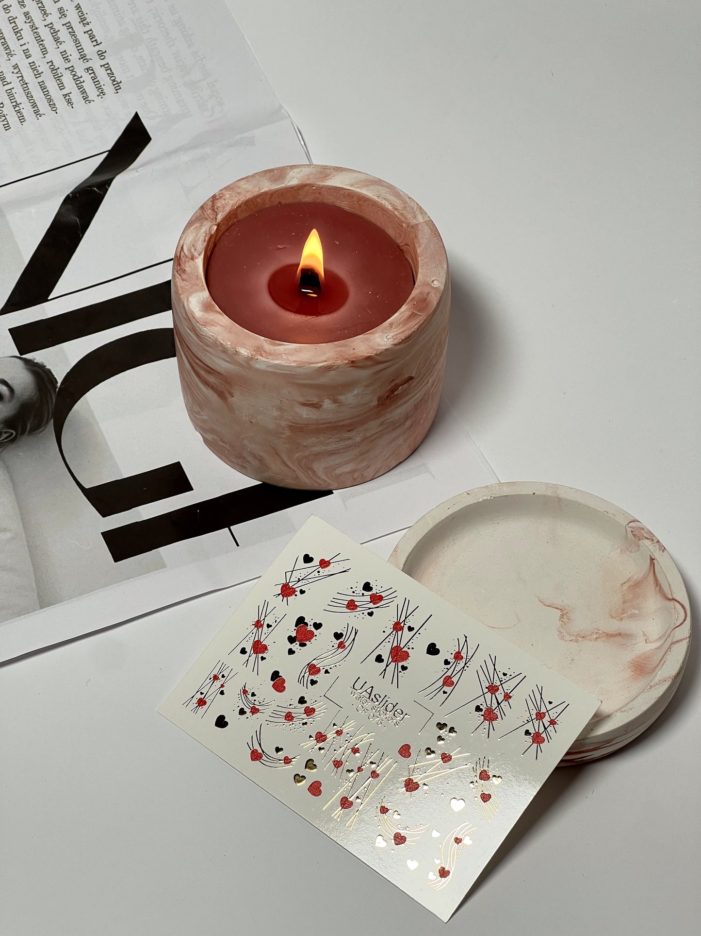 Nail Water Decal CF-075 | Valentine’s Day Nail Art Water Decals | Red and Gold Hearts with Elegant Lines