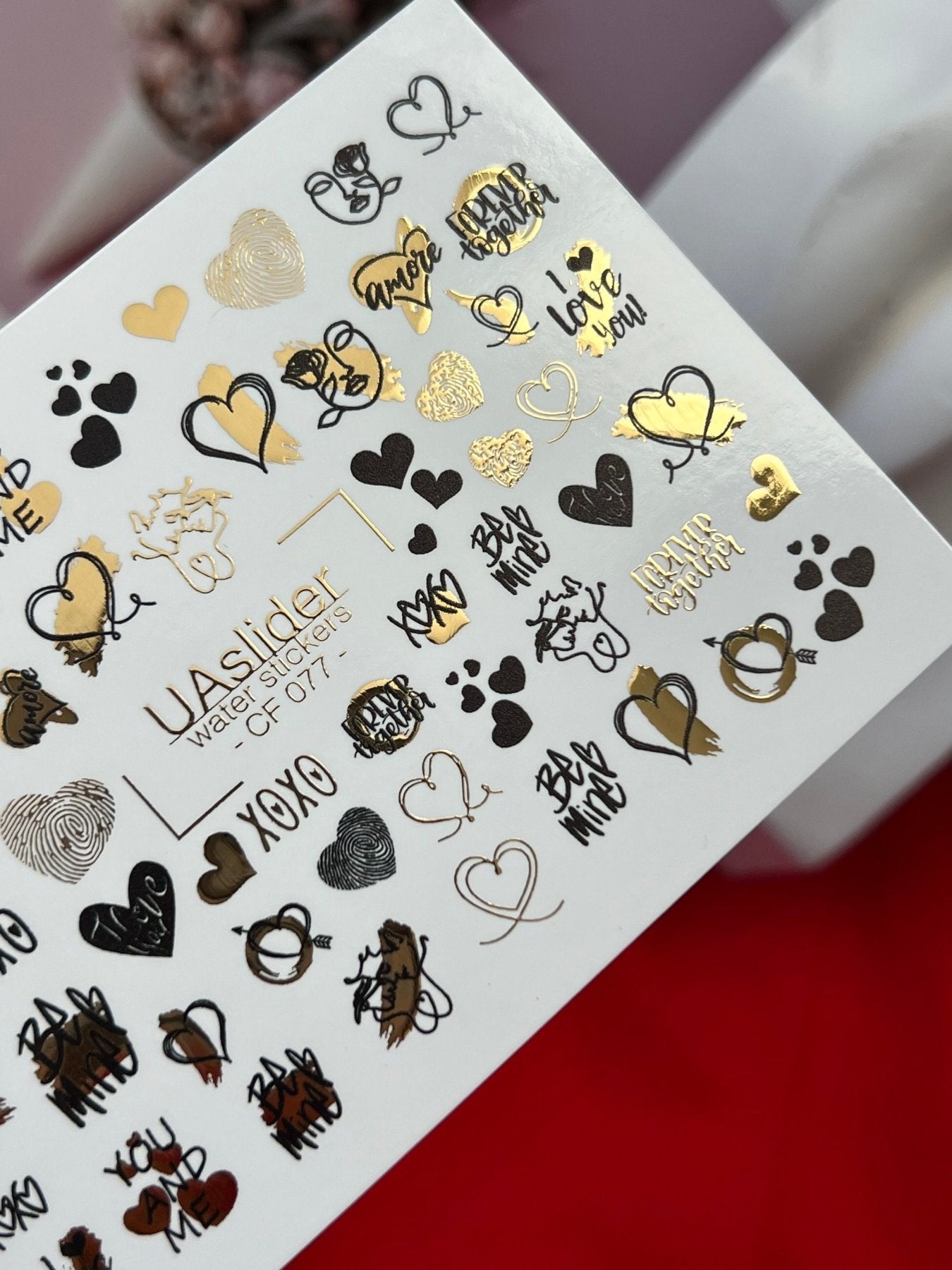 Nail Water Decal CF-077 | Valentine’s Day Nail Art Water Decals | Hearts, XOXO and Love Quotes - UASLIDER