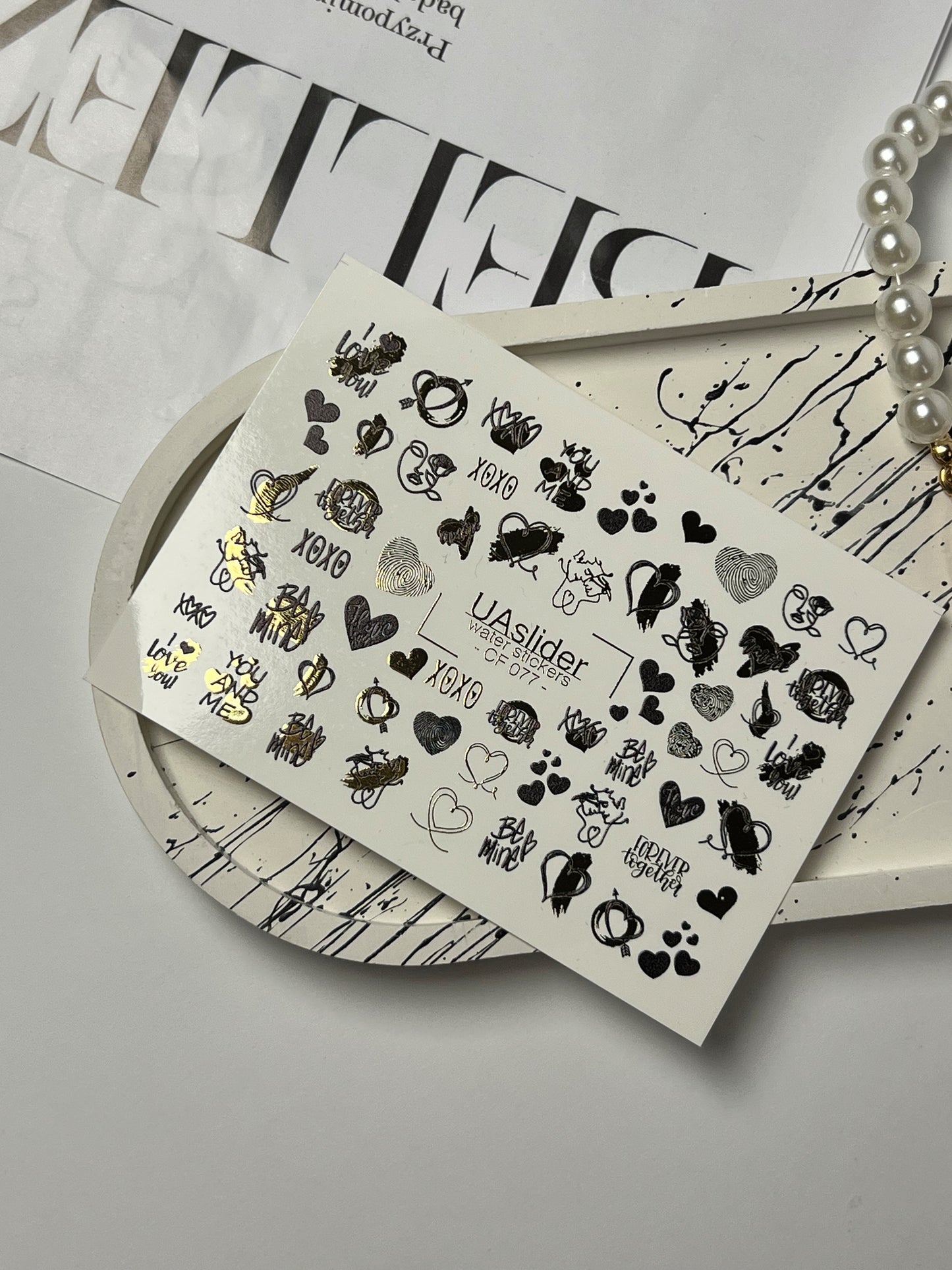 Nail Water Decal CF-077 | Valentine’s Day Nail Art Water Decals | Hearts, XOXO and Love Quotes