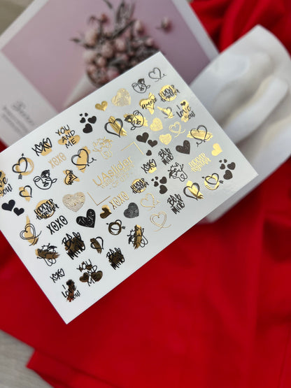 Nail Water Decal CF-077 | Valentine’s Day Nail Art Water Decals | Hearts, XOXO and Love Quotes