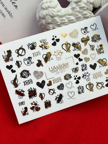 Nail Water Decal CF-077 | Valentine’s Day Nail Art Water Decals | Hearts, XOXO and Love Quotes