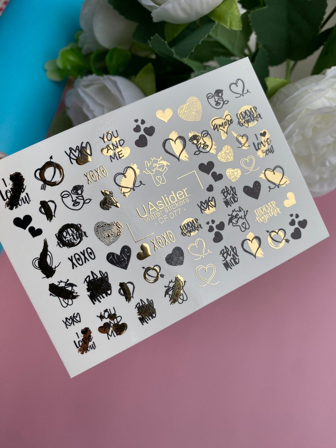 Nail Water Decal CF-077 | Valentine’s Day Nail Art Water Decals | Hearts, XOXO and Love Quotes - UASLIDER