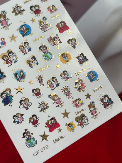 Nail Water Decal CF-079 | Love is Nail Art Water Decals | Romantic Cartoon Couple Designs
