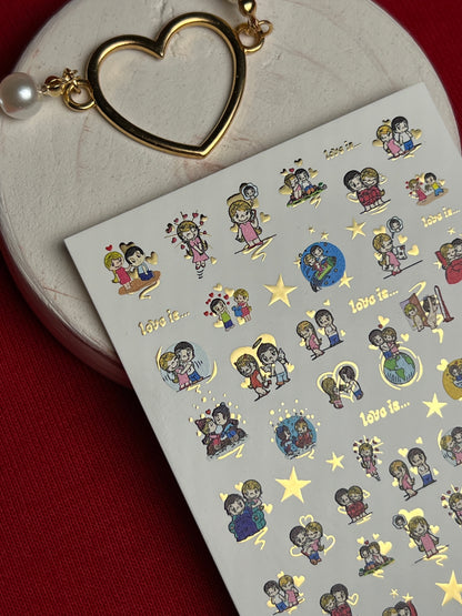 Nail Water Decal CF-079 | Love is Nail Art Water Decals | Romantic Cartoon Couple Designs