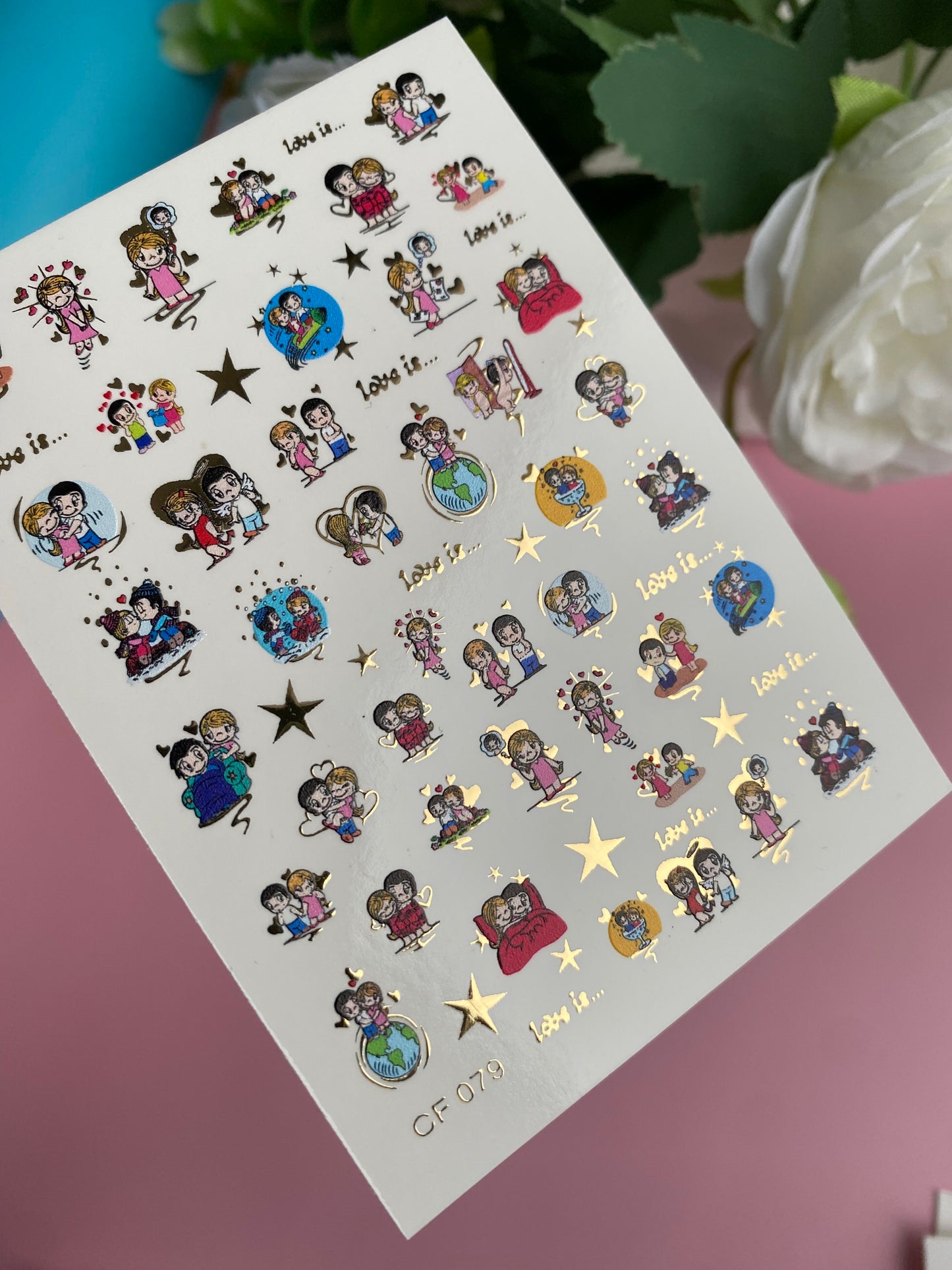 Nail Water Decal CF-079 | Love is Nail Art Water Decals | Romantic Cartoon Couple Designs