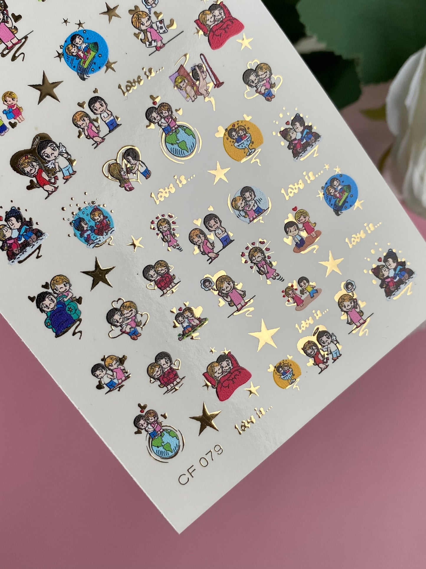 Nail Water Decal CF-079 | Love is Nail Art Water Decals | Romantic Cartoon Couple Designs