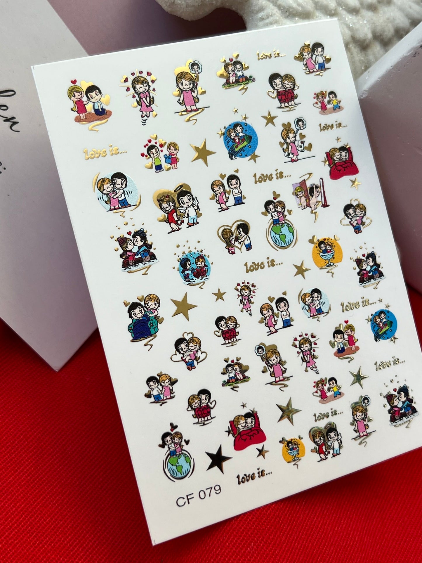 Nail Water Decal CF-079 | Love is Nail Art Water Decals | Romantic Cartoon Couple Designs