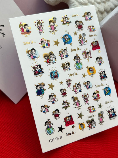 Nail Water Decal CF-079 | Love is Nail Art Water Decals | Romantic Cartoon Couple Designs