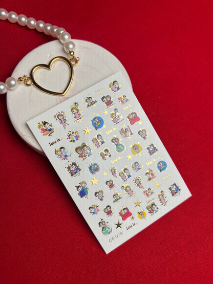 Nail Water Decal CF-079 | Love is Nail Art Water Decals | Romantic Cartoon Couple Designs