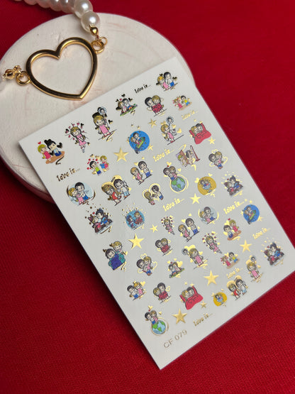 Nail Water Decal CF-079 | Love is Nail Art Water Decals | Romantic Cartoon Couple Designs