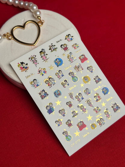 Nail Water Decal CF-079 | Love is Nail Art Water Decals | Romantic Cartoon Couple Designs