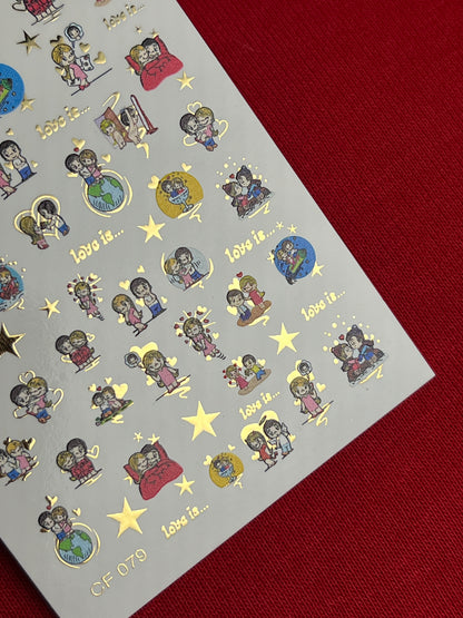 Nail Water Decal CF-079 | Love is Nail Art Water Decals | Romantic Cartoon Couple Designs