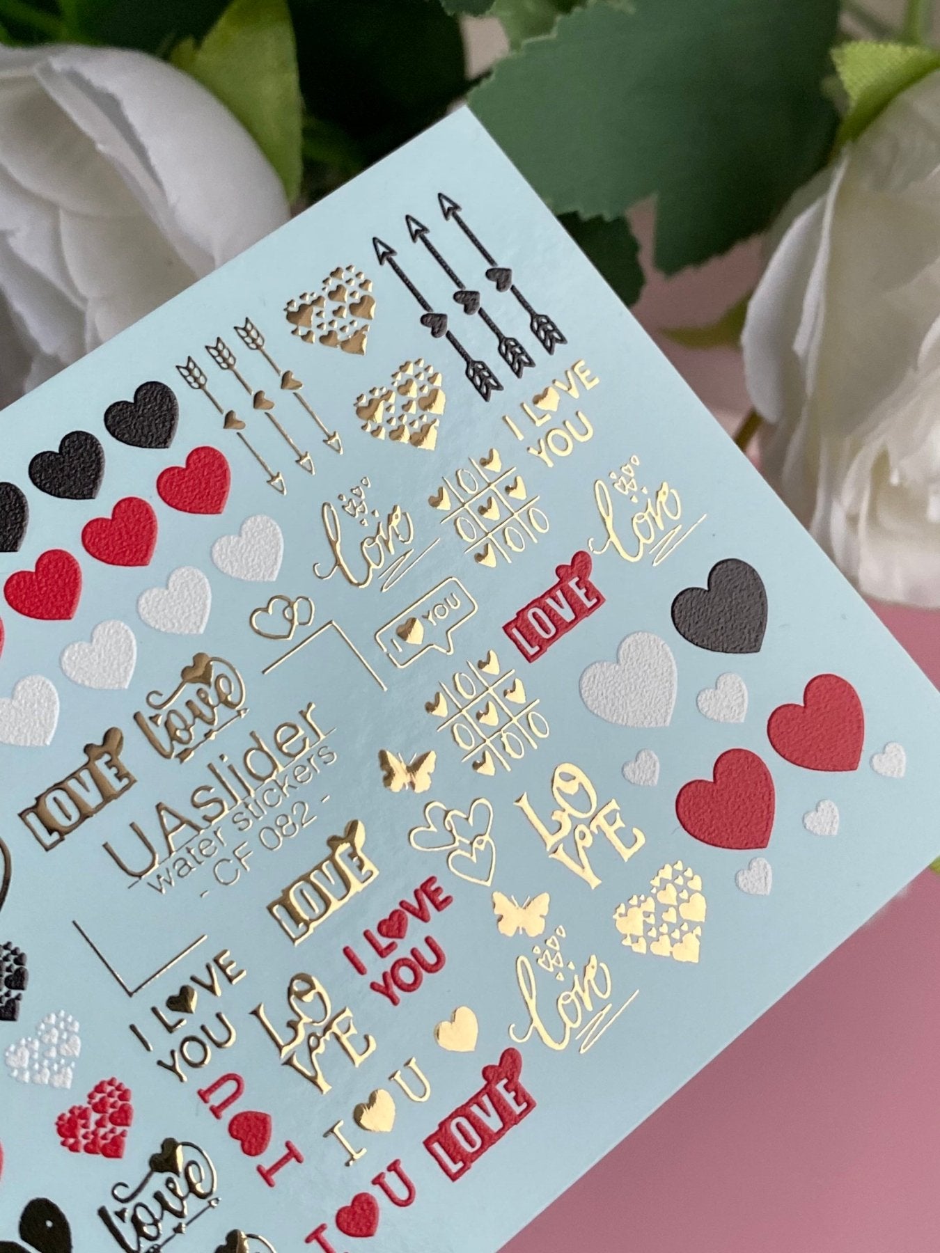 Nail Water Decal CF-082 | Love Nail Art Water Decals | Hearts & Romantic Quotes - UASLIDER