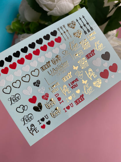 Nail Water Decal CF-082 | Love Nail Art Water Decals | Hearts & Romantic Quotes
