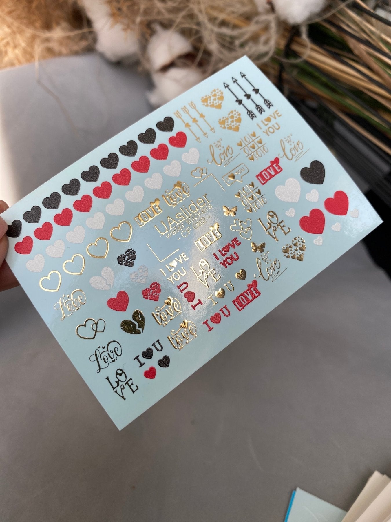 Nail Water Decal CF-082 | Love Nail Art Water Decals | Hearts & Romantic Quotes - UASLIDER