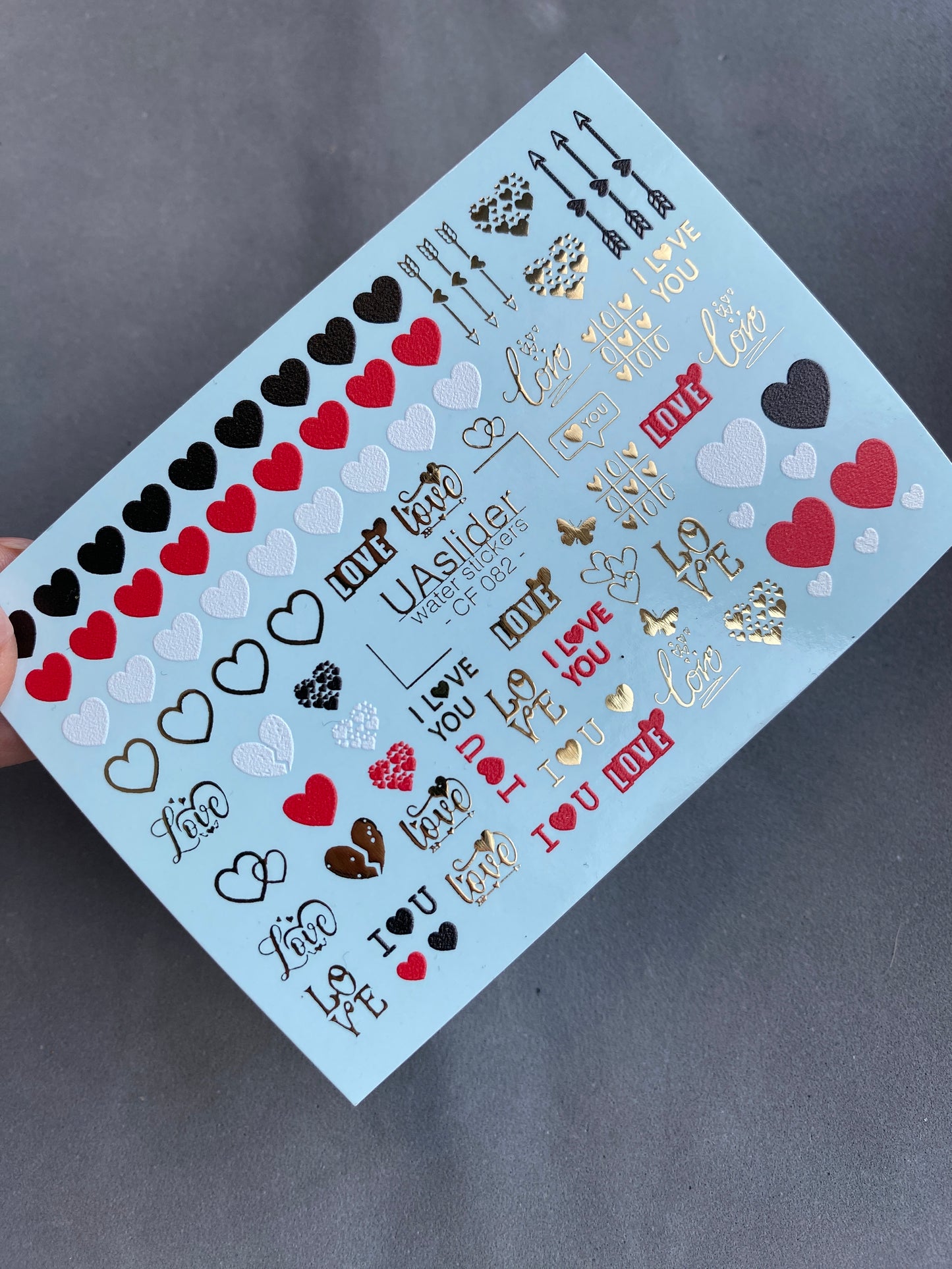 Nail Water Decal CF-082 | Love Nail Art Water Decals | Hearts & Romantic Quotes