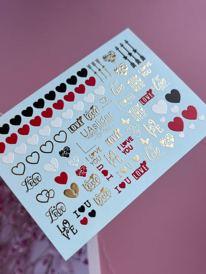 Nail Water Decal CF-082 | Love Nail Art Water Decals | Hearts & Romantic Quotes