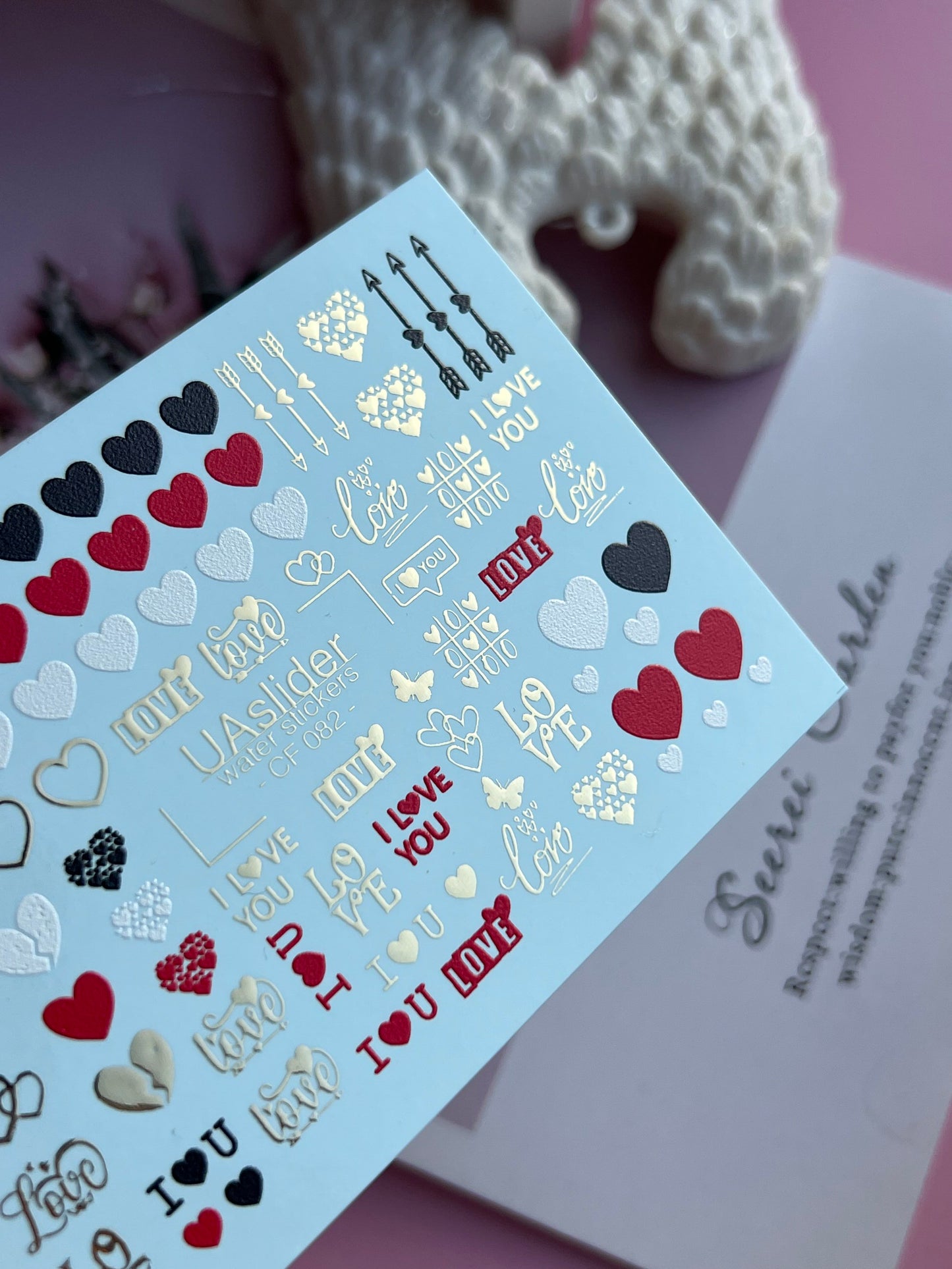 Nail Water Decal CF-082 | Love Nail Art Water Decals | Hearts & Romantic Quotes