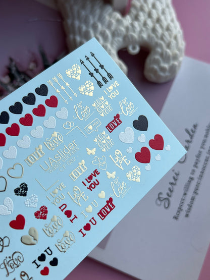 Nail Water Decal CF-082 | Love Nail Art Water Decals | Hearts & Romantic Quotes