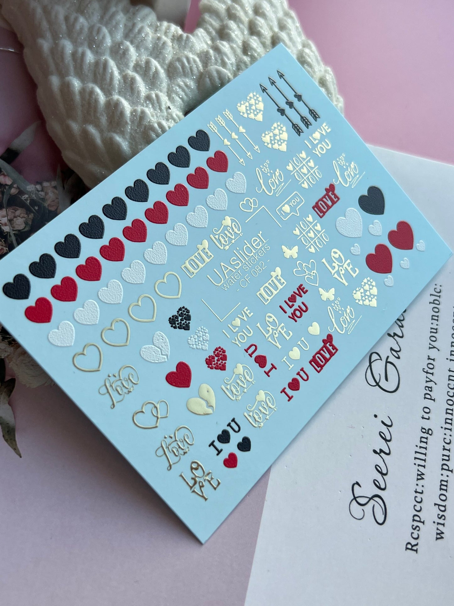 Nail Water Decal CF-082 | Love Nail Art Water Decals | Hearts & Romantic Quotes