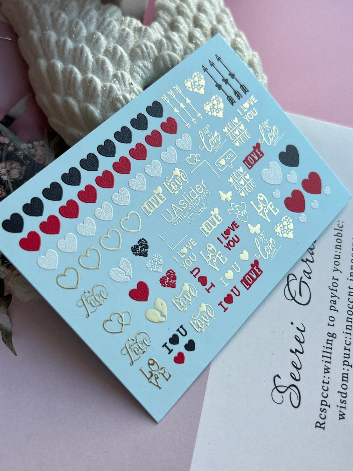 Nail Water Decal CF-082 | Love Nail Art Water Decals | Hearts & Romantic Quotes - UASLIDER