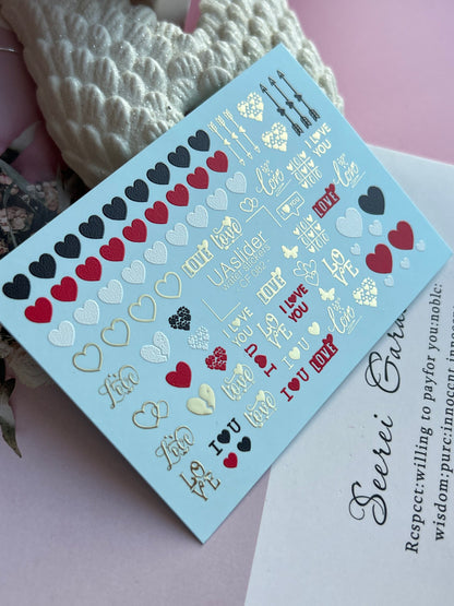 Nail Water Decal CF-082 | Love Nail Art Water Decals | Hearts & Romantic Quotes