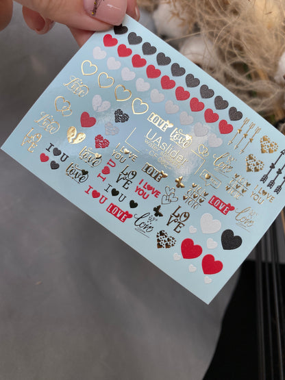 Nail Water Decal CF-082 | Love Nail Art Water Decals | Hearts & Romantic Quotes