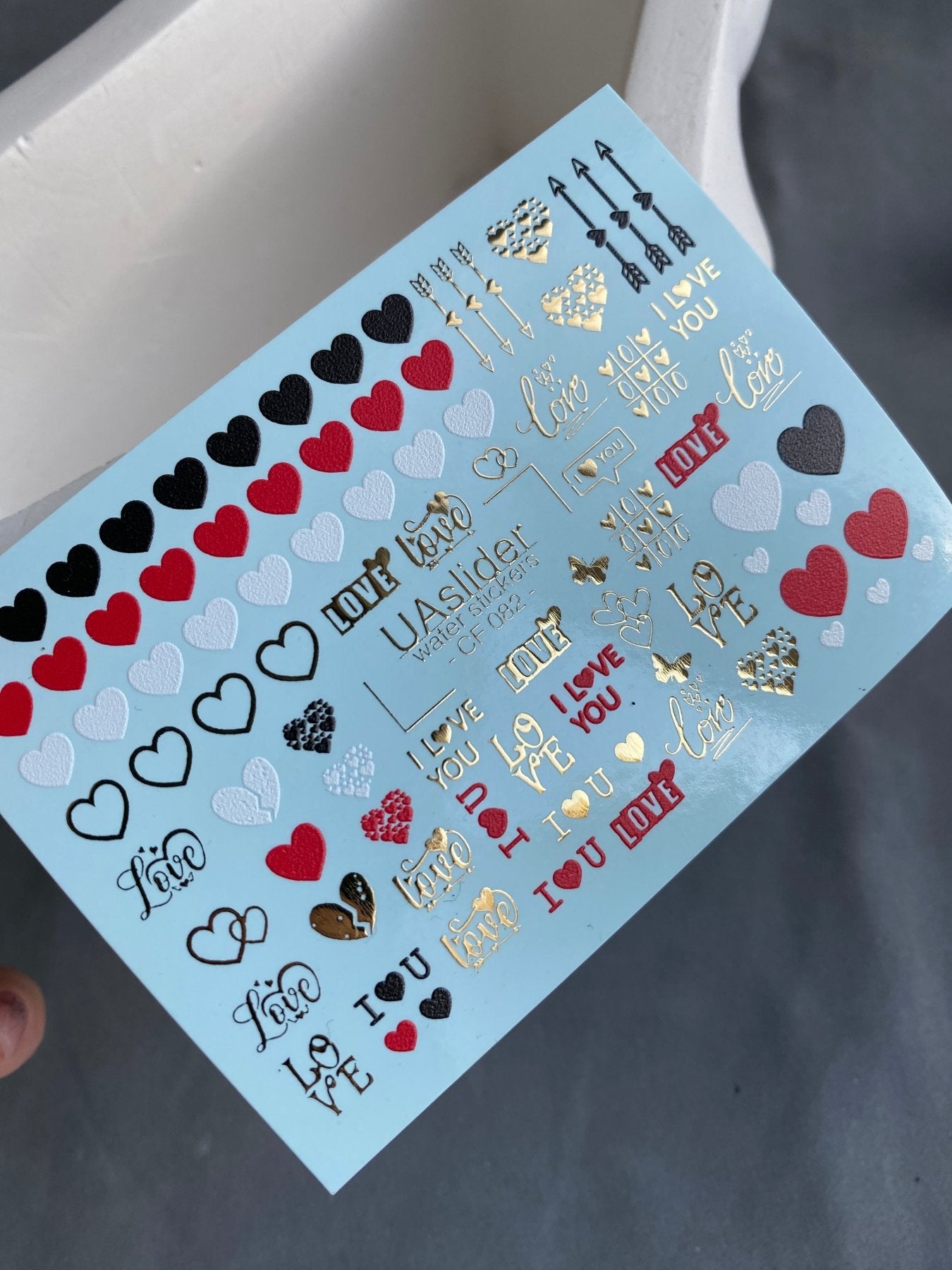 Nail Water Decal CF-082 | Love Nail Art Water Decals | Hearts & Romantic Quotes - UASLIDER